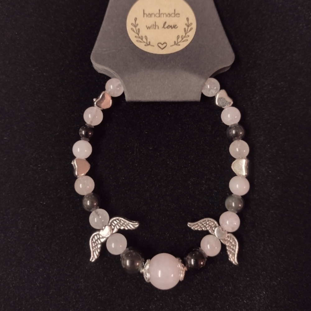 Angle Love Rose Quartz bracelet with Obsidian